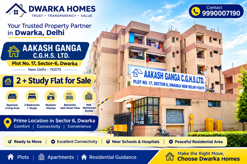 2 plus study flat for sale in Akash Ganga Apartment 